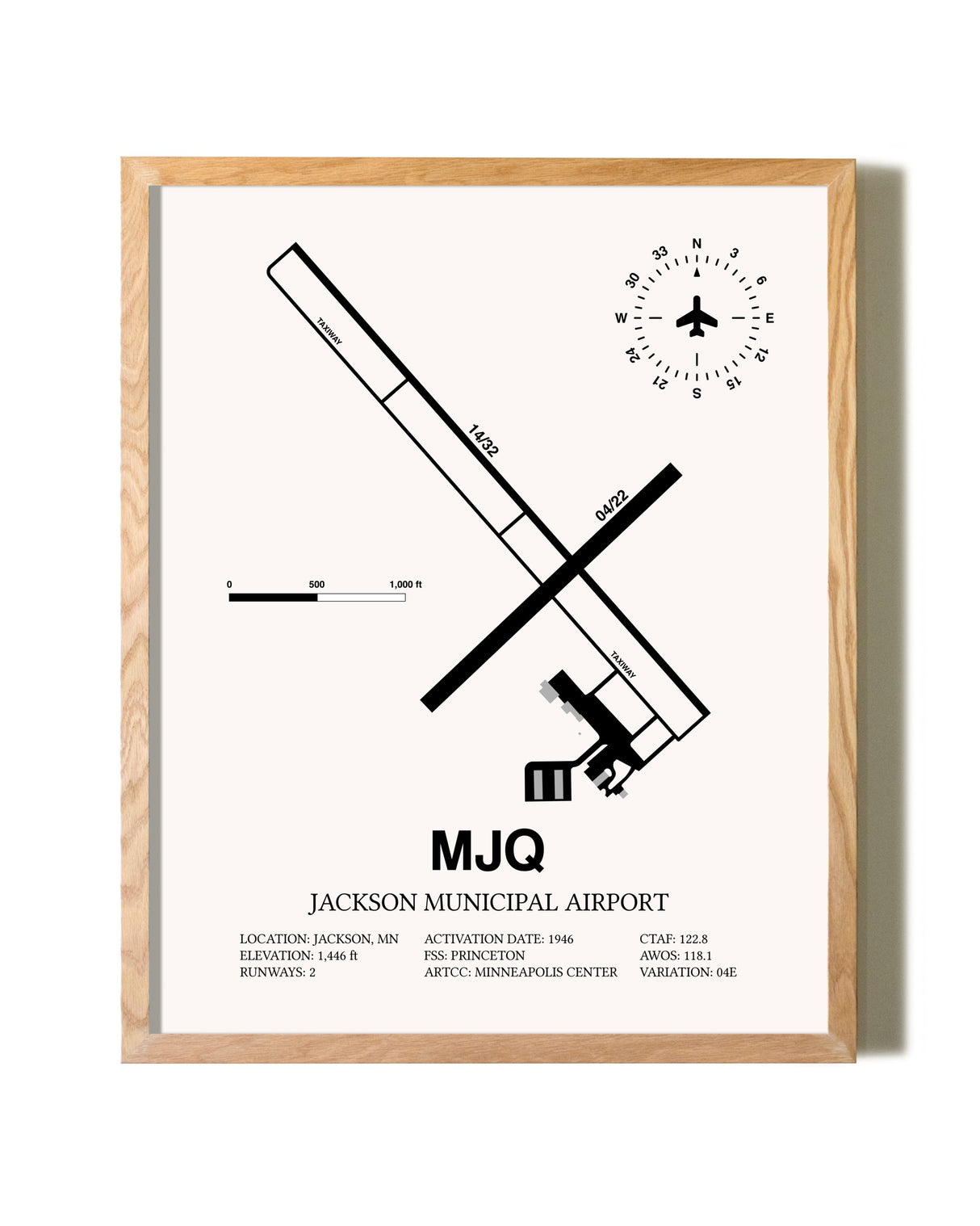 Jackson Municipal Airport framed print in natural wood frame