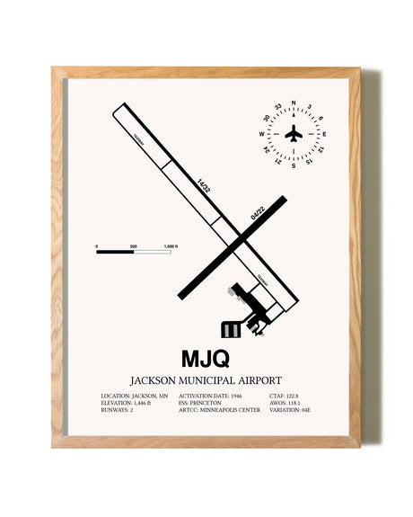 Jackson Municipal Airport framed print in natural wood frame
