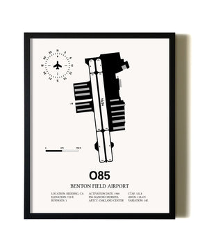 Framed Benton Field Airport wall art poster in black frame