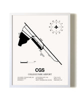 College Park Airport airport map poster in oak frame
