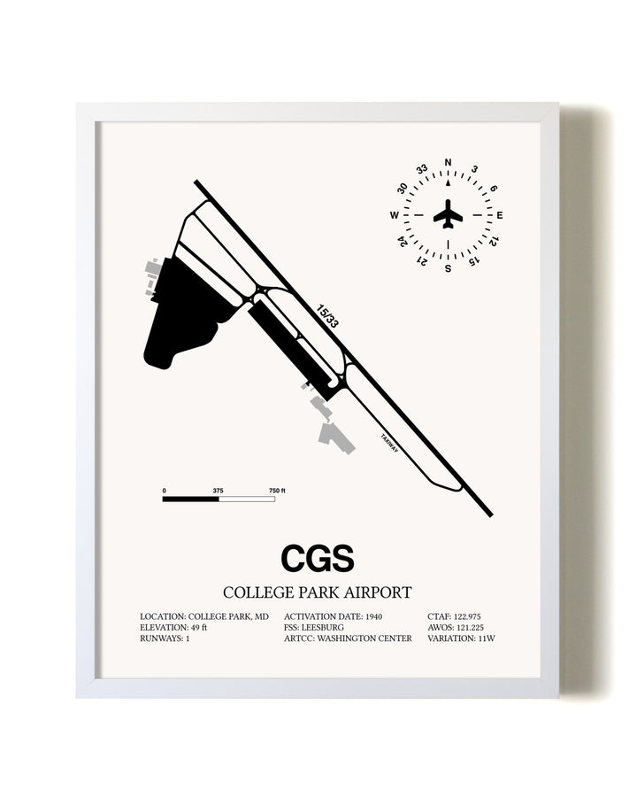 College Park Airport airport map poster in oak frame