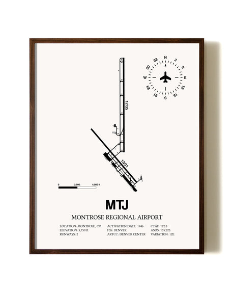 Montrose Regional Airport aviation print in walnut frame