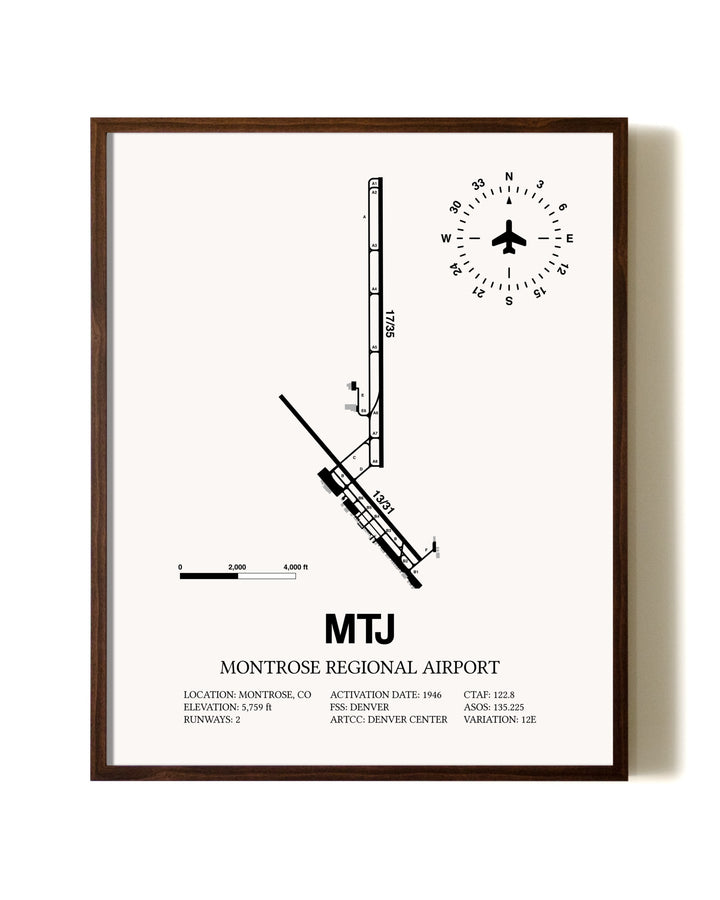 Montrose Regional Airport aviation print in walnut frame