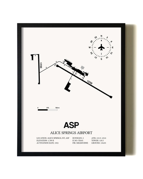 Framed Alice Springs Airport wall art poster in black frame