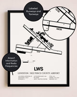 Framed Lewiston / Nez Perce County Airport layout wall art poster