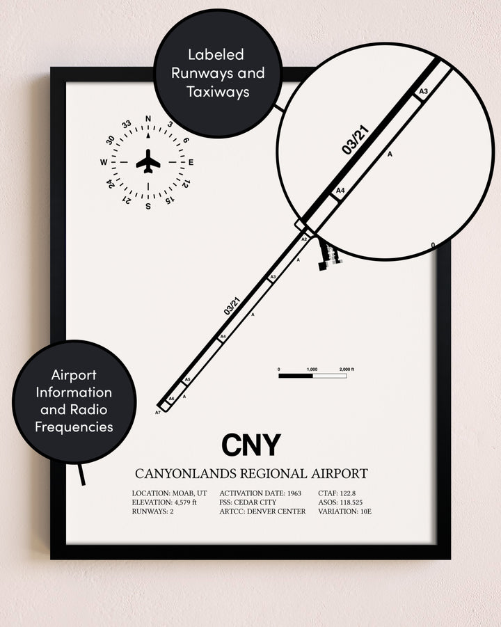 Framed Canyonlands Regional Airport layout wall art poster