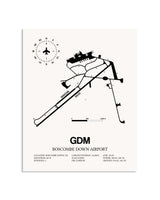 Gray Boscombe Down Airport framed poster displayed in an airplane hangar