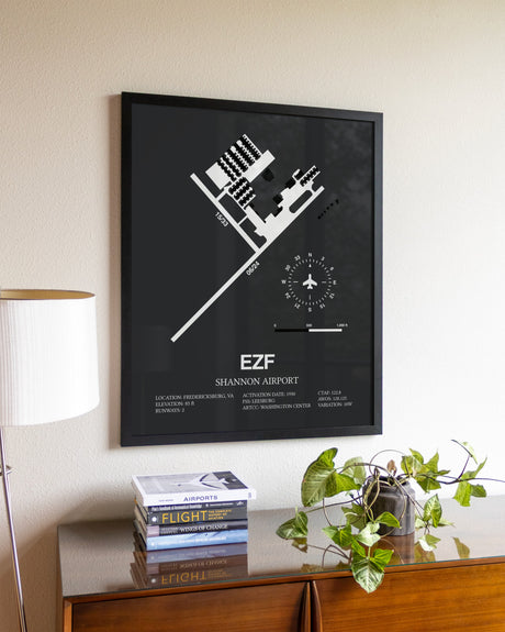 Gray Framed Shannon Airport wall art poster in black frame