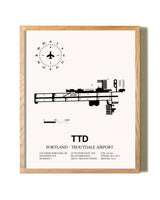 Portland-Troutdale Airport framed print in natural wood frame