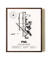 Wiley Post Airport aviation print in walnut frame