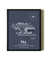 Blue and Cream Framed Fort Lauderdale/Hollywood International Airport layout wall art poster