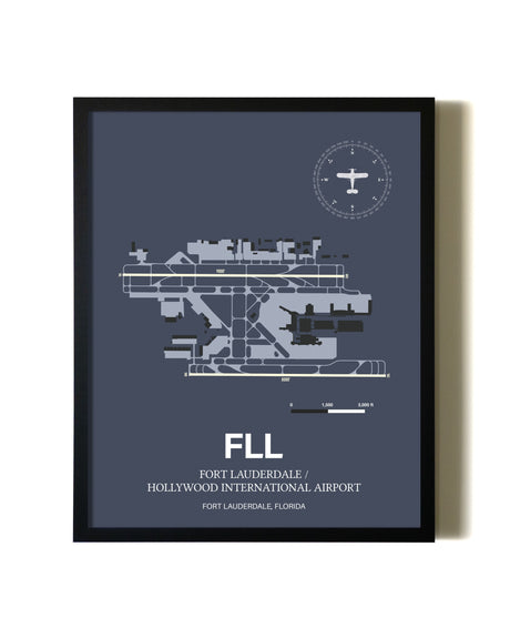 Blue and Cream Framed Fort Lauderdale/Hollywood International Airport layout wall art poster