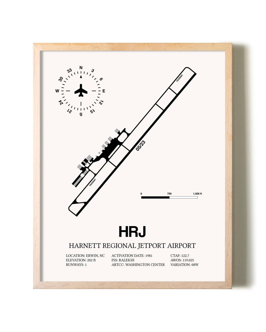Harnett Regional Jetport Airport framed wall art in white frame