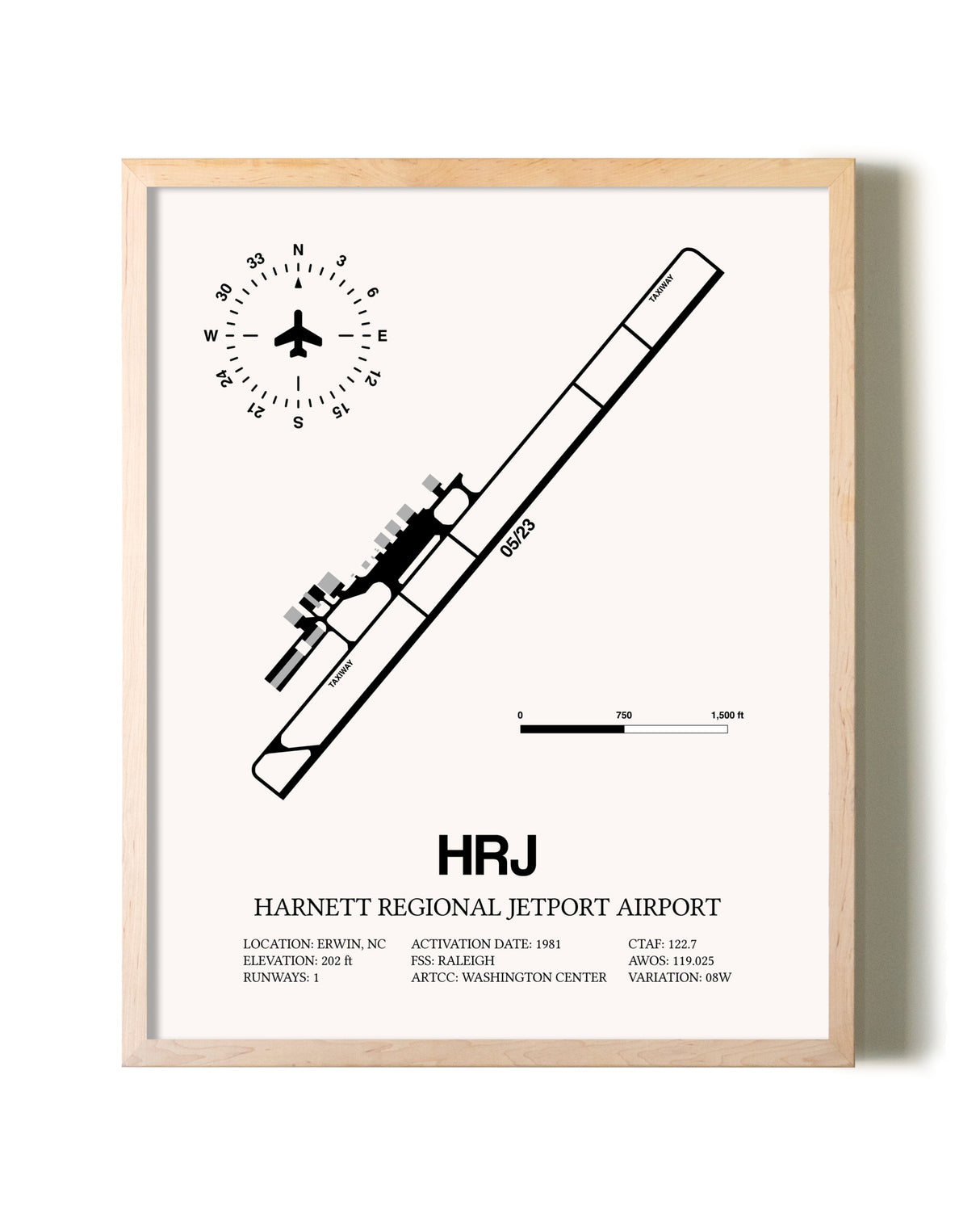 Harnett Regional Jetport Airport framed wall art in white frame