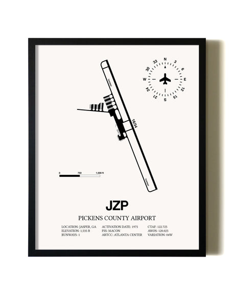 Framed Pickens County Airport wall art poster in black frame
