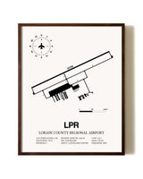 Lorain County Regional Airport aviation print in walnut frame