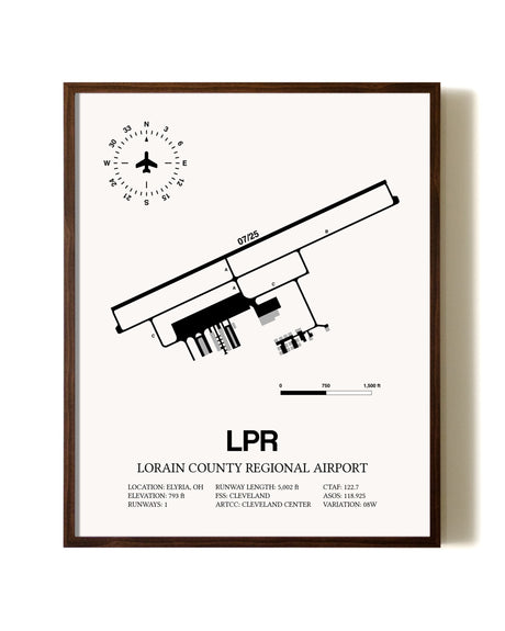 Lorain County Regional Airport aviation print in walnut frame