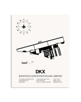 Gray Knoxville Downtown Island Airport framed poster displayed in an airplane hangar