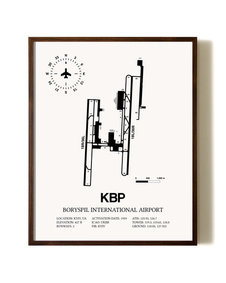 Boryspil International Airport aviation print in walnut frame