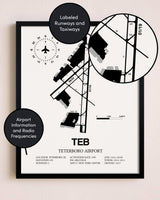 Framed Teterboro Airport layout wall art poster