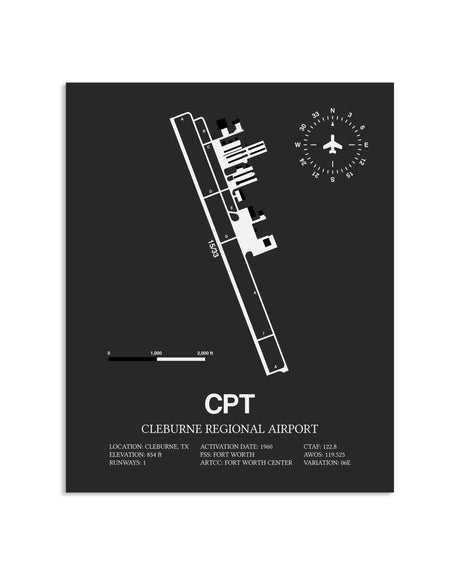 Gray Framed Cleburne Regional Airport layout wall art poster