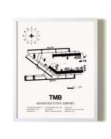 Miami Executive Airport airport map poster in oak frame
