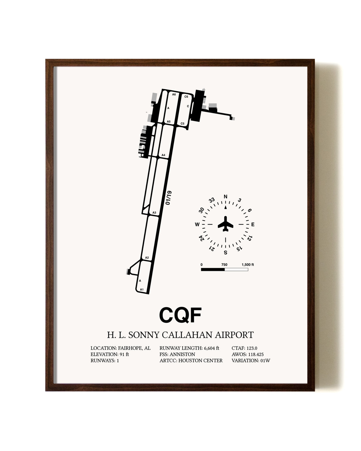 H. L. Sonny Callahan Airport aviation print in walnut frame