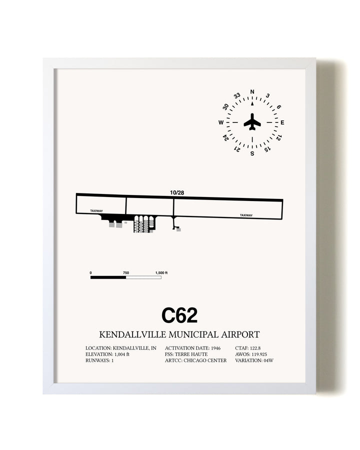 Kendallville Municipal Airport airport map poster in oak frame