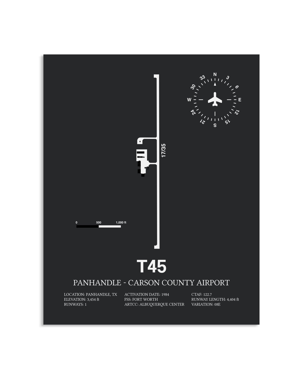 Gray Framed Panhandle-Carson County Airport layout wall art poster