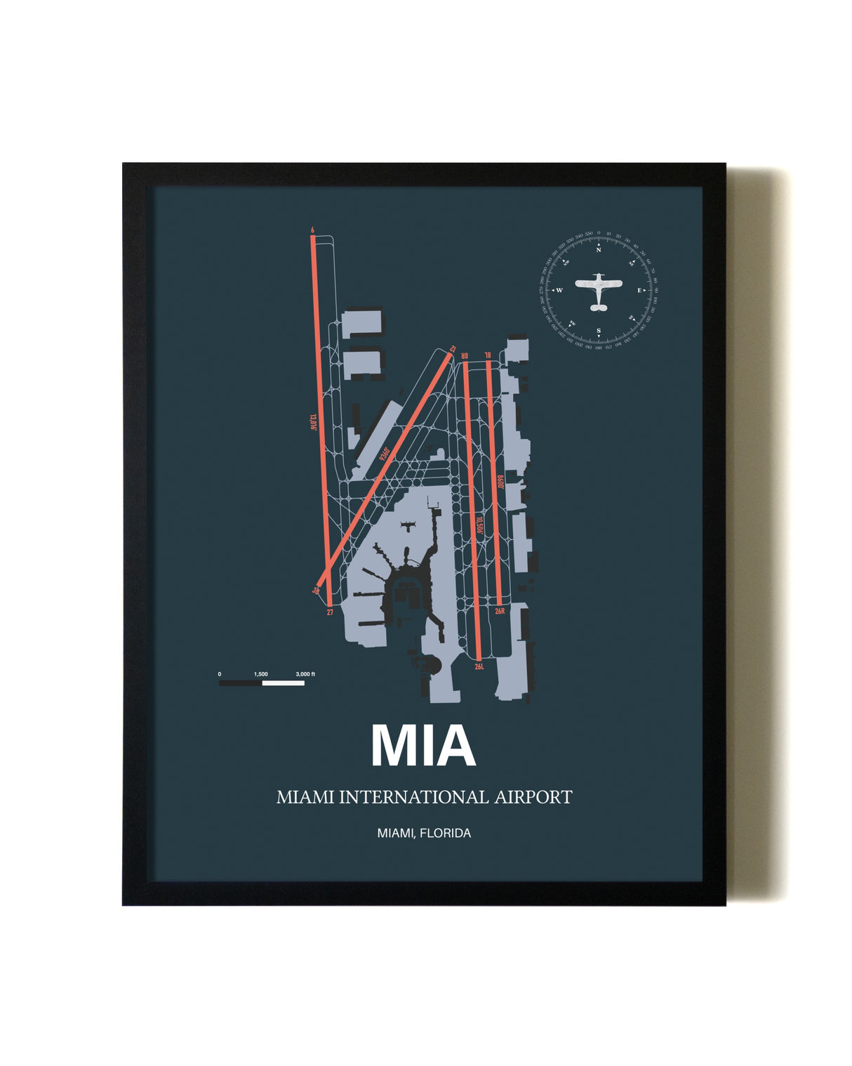 Slate Framed Miami International Airport wall art poster in black frame