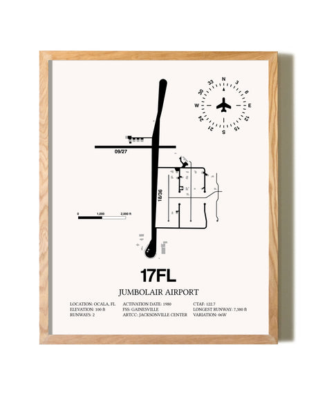 Jumbolair Airport framed print in natural wood frame