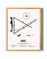 Decatur Airport framed print in natural wood frame
