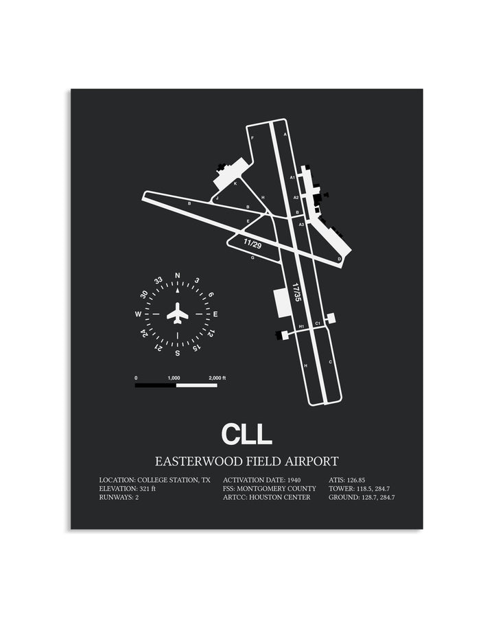 Gray Framed Easterwood Field Airport layout wall art poster