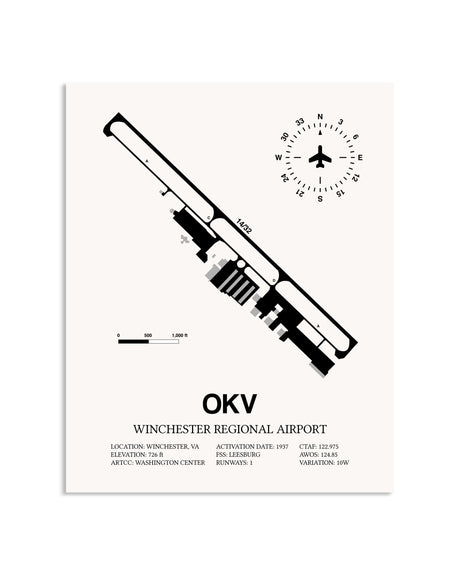Gray Winchester Regional Airport framed poster displayed in an airplane hangar
