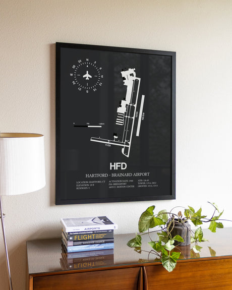 Gray Framed Hartford-Brainard Airport wall art poster in black frame