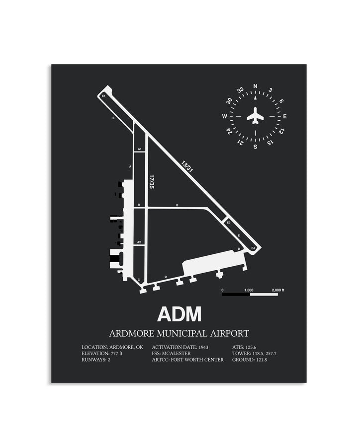 Gray Framed Ardmore Municipal Airport layout wall art poster