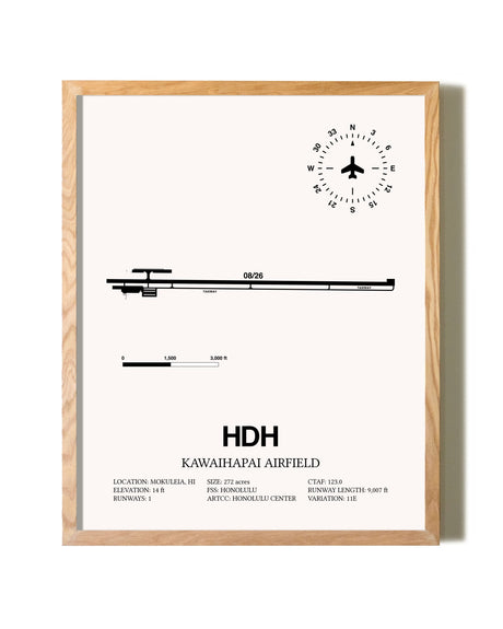 Kawaihapai Airfield framed print in natural wood frame