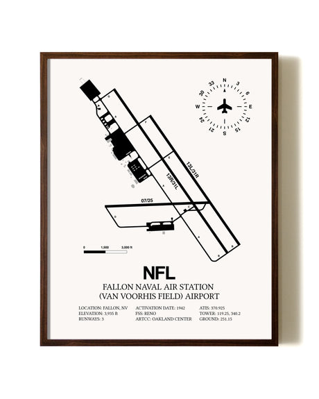 Fallon Naval Air Station (Van Voorhis Field) Airport aviation print in walnut frame