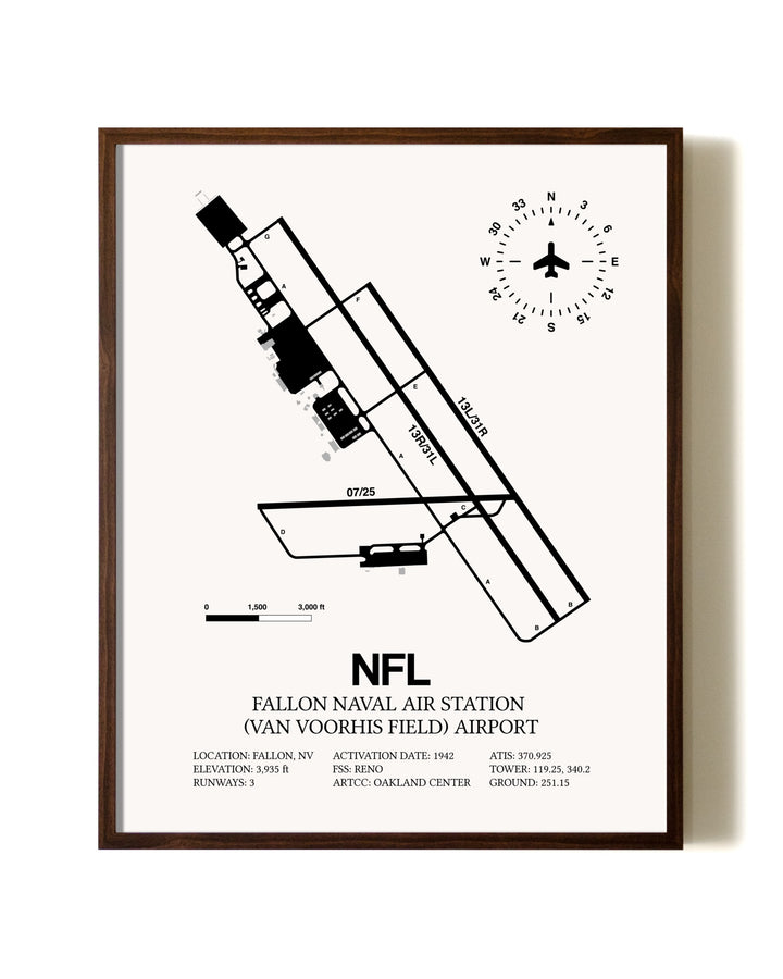 Fallon Naval Air Station (Van Voorhis Field) Airport aviation print in walnut frame
