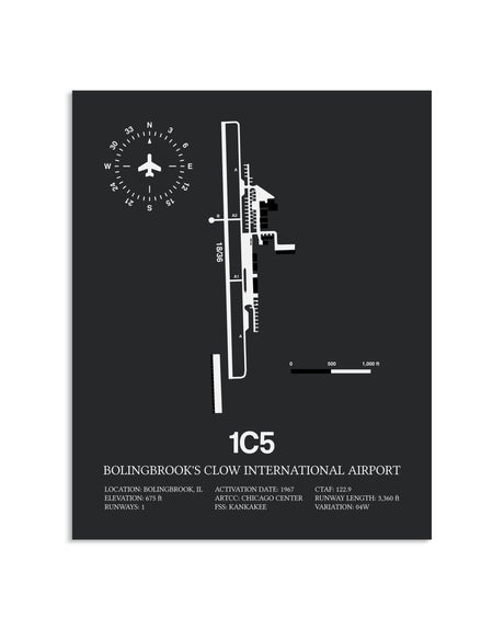 Gray Framed Bolingbrook's Clow International Airport layout wall art poster