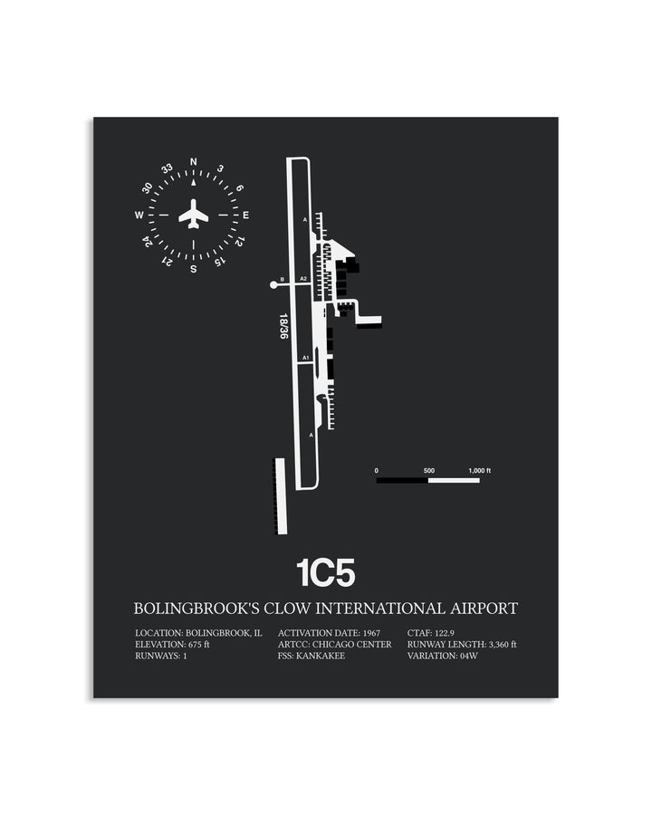 Gray Framed Bolingbrook's Clow International Airport layout wall art poster