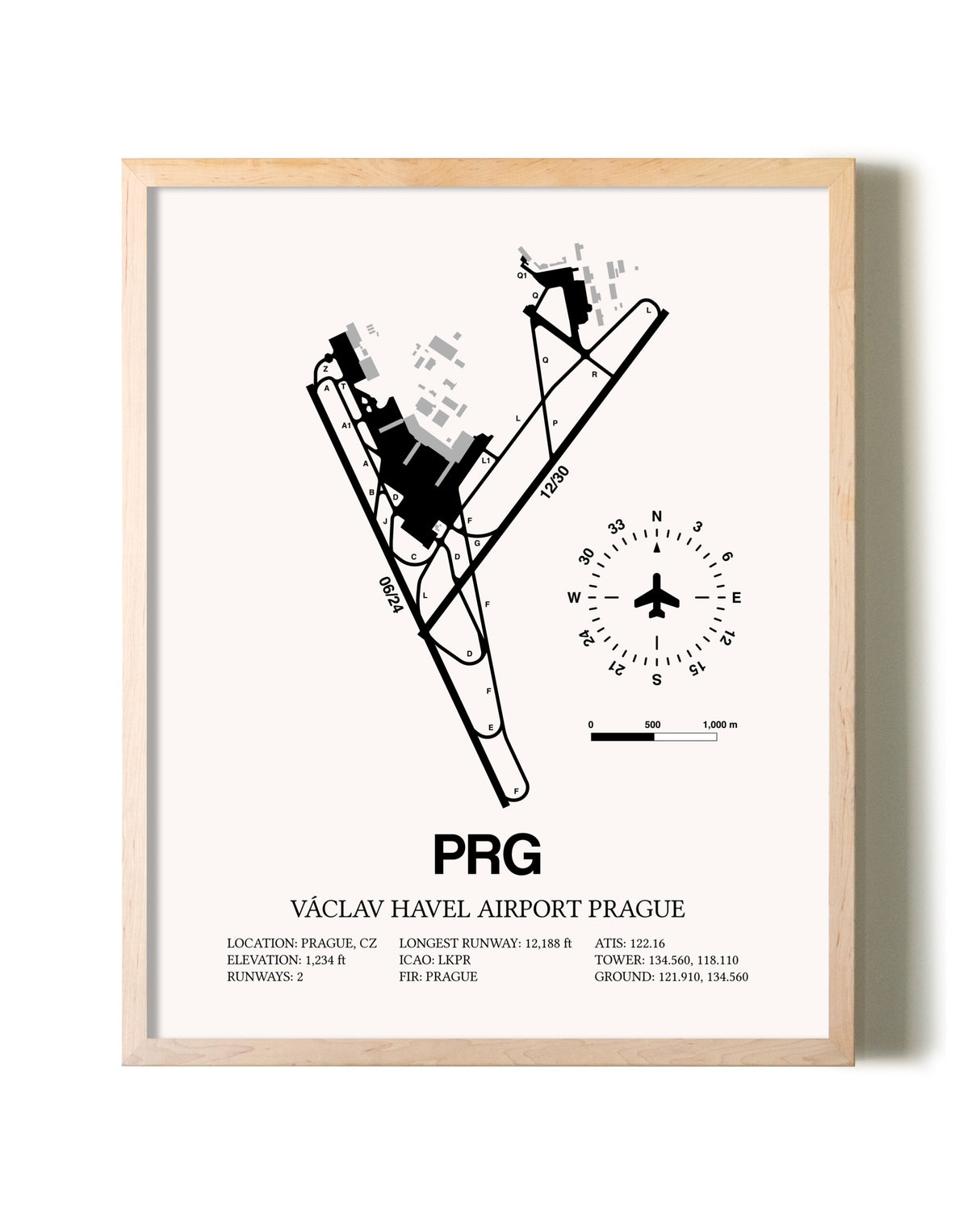 Vaclav Havel Airport Prague framed wall art in white frame
