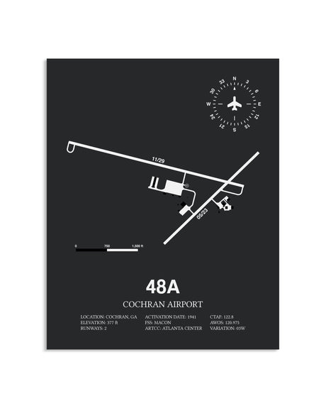 Gray Framed Cochran Airport layout wall art poster