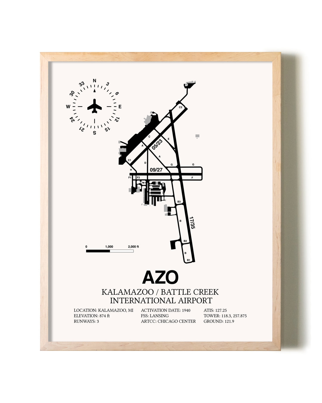Kalamazoo / Battle Creek International Airport framed wall art in white frame