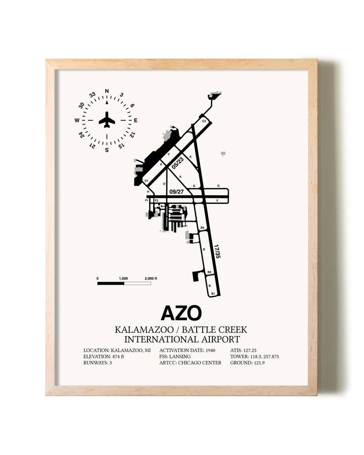 Kalamazoo / Battle Creek International Airport framed wall art in white frame