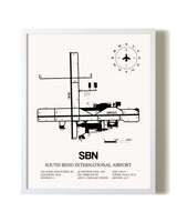South Bend International Airport airport map poster in oak frame