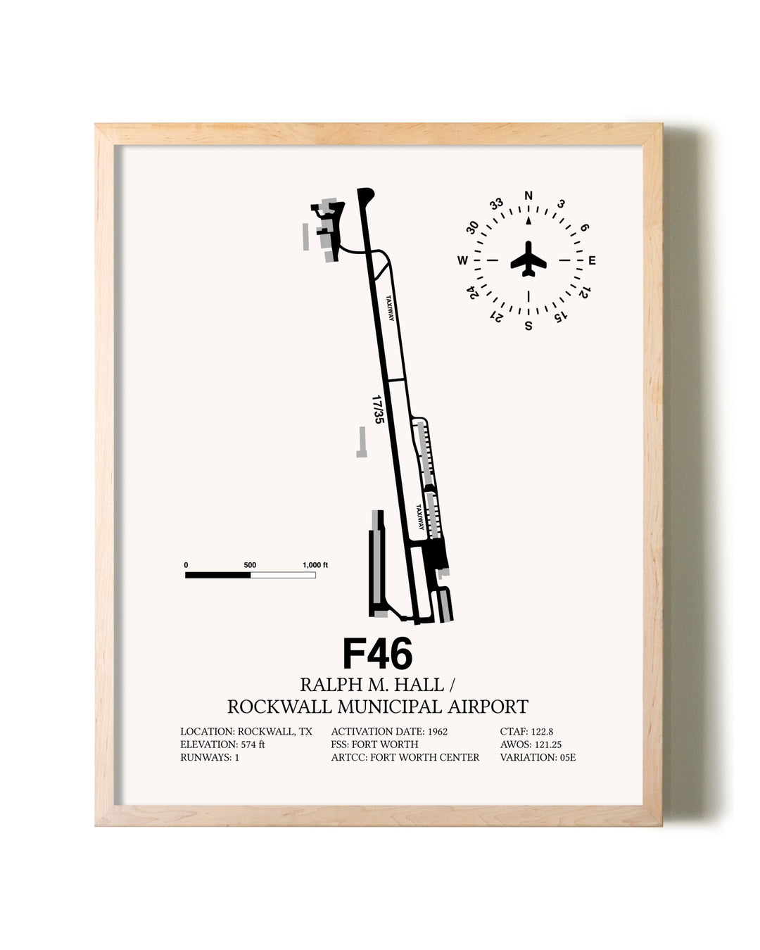 Ralph M. Hall / Rockwall Municipal Airport framed wall art in white frame