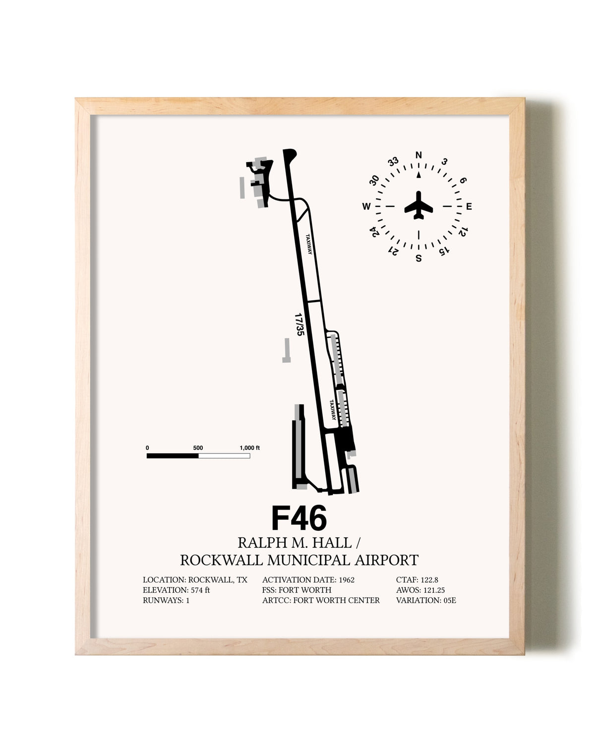 Ralph M. Hall / Rockwall Municipal Airport framed wall art in white frame