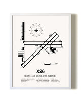 Sebastian Municipal Airport airport map poster in oak frame