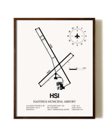 Hastings Municipal Airport aviation print in walnut frame